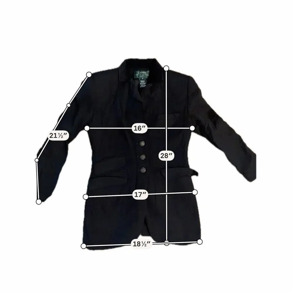 Vintage Ralph Lauren 100% Wool Riding Jacket Velvet collar hunt coat Made in USA